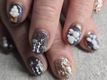 ネイルフロンティア 吉祥寺(NAIL FRONTIER)/F十五夜お月見ネイル14980円