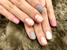 ネイルサロン ジュネイル(NAIL SALON JUNAIL)/ピンクチェック×もふもふグレー