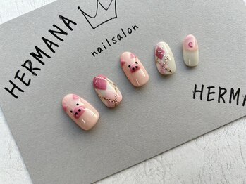 エルマナ(HERMANA)/豚さんネイル・持ち込みデザイン