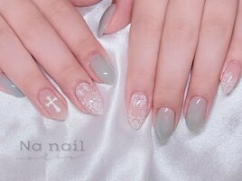 レースネイル/クロス/水色ネイル
