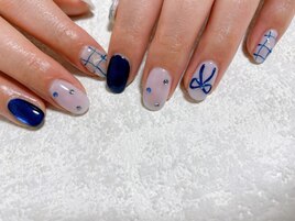 リボンネイル　ブルー