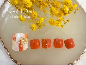 ネイルドール(Nail Doll)/フット オレンジ×フェザー