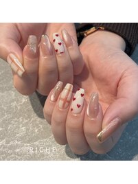 春チェック×ハートネイル