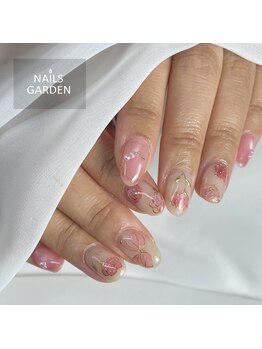 ネイルズガーデン(NAILS GARDEN)/リボン×ローズネイル