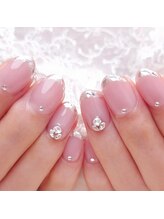 ピオニーネイル(peony nail)/ガラスフレンチ　3Dビジュー