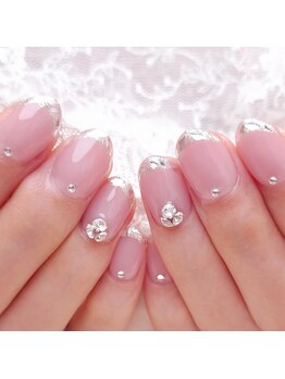 ピオニーネイル(peony nail)/ガラスフレンチ　3Dビジュー