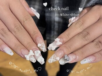 リンドネイル バイ モカ アンド ララ(Lind nail by moca and LaLa)/【mian】チェック/リボンネイル