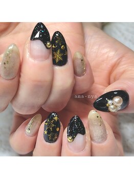 アマーニャ(ama-nya)/黒色 雪の結晶ネイル
