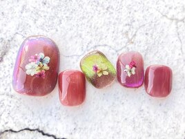フットネイル×マグネット押し花