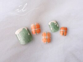 チェック×フットネイル