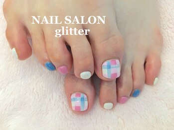 ネイルサロン グリッター(NAIL SALON glitter)/チェック柄フットネイル