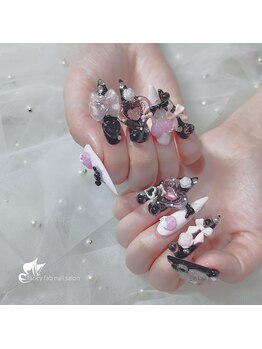 ファンシーファブ(fancy fab)/ピンク×ブラックちぇりーネイル