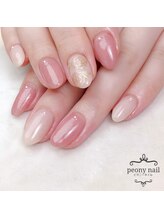 ピオニーネイル(peony nail)/上品ゴールドのローズネイル