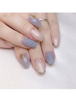 ピオニーネイル(peony nail)/ブルーのニットネイル