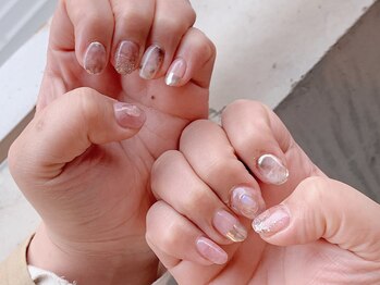 ミラーネイル×ブラウン大理石