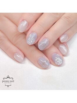 ピオニーネイル(peony nail)/雪の結晶とリボン