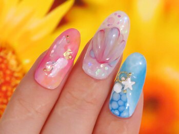 カラーズ 浜松店(colors)/貝柄で夏ネイル( *´艸`)
