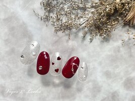 ハート　秋ネイル　パール