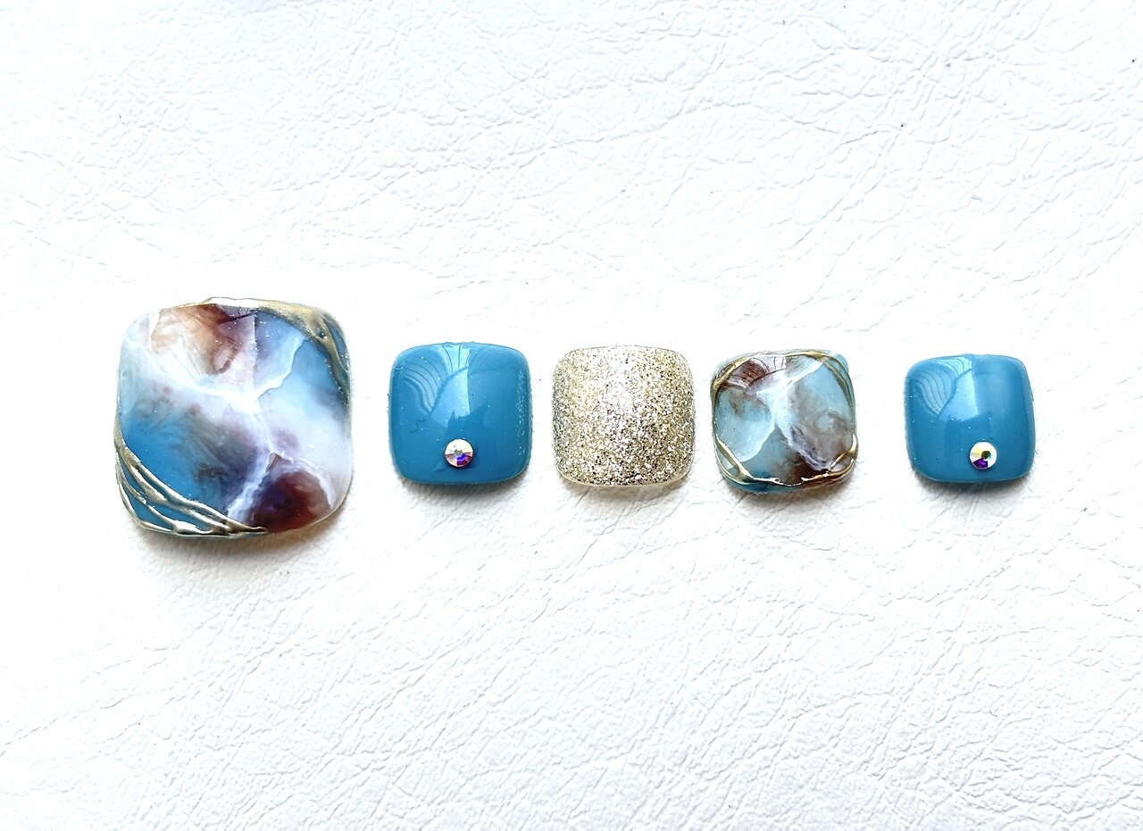 2026年冬トレンド】大理石 ターコイズ フットのネイルデザイン集｜人気