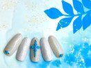 ターコイズ×フラッシュネイル