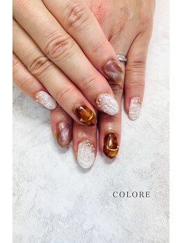 クロレ(COLORE)/秋の定番☆べっ甲ネイルwith白☆