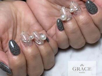グレース ネイルズ(GRACE nails)/ミラーパールとフラッシュ
