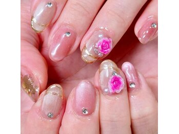 はあとねいる 宇都宮御幸ヶ原店/【青柳限定】ピンク薔薇ネイル