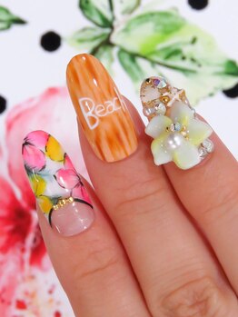 カラーズ 浜松店(colors)/花柄×ウッドリゾートネイル♪