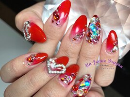 【ロングネイル】赤ネイル
