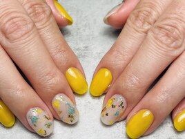持ち込みネイル押し花、春ネイル