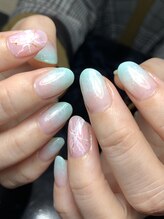 レディグリッター(Lady glitter)/ミント×大理石ネイル