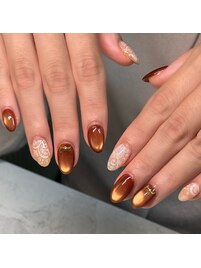 秋色マグネット×レースネイル