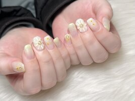 yellow×押花×ぷくぷくお花