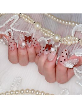 アイカ(Aika)/赤リボンハートネイル