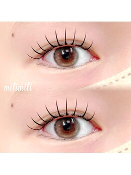 ミリミリ(milimili)の写真/ナチュラルにパッチリ！エクステやまつ毛パーマで流行の束まつ毛♪根元からパッチリ自然な仕上りで持続力◎