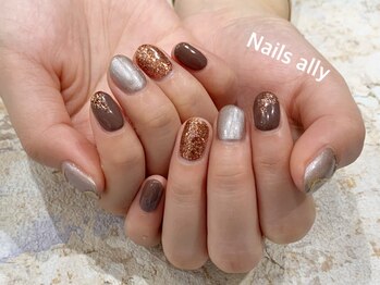 ネイルズアリー 立川店(Nails ally)/ブラウン×シンプルニュアンス