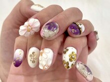LUMINA NAILS/アート　フラワー　パープル