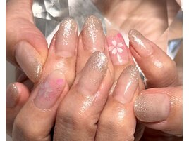 ラメグラデーション/桜ネイル