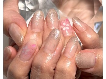 ラメグラデーション/桜ネイル