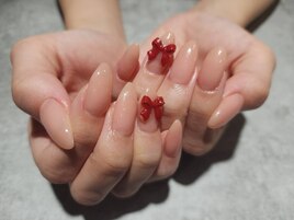 ベージュ×リボン