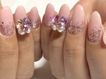 サロンドフォーエイチ(salon de 4H)/キラキラベージュピンクネイル