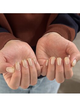 シアン(cyaan)/ゴールドフレンチネイル