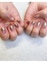 シルバーフレンチとお花のネイル