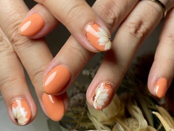 サロンドフォーエイチ(salon de 4H)/秋のくすみカラーフラワーネイル