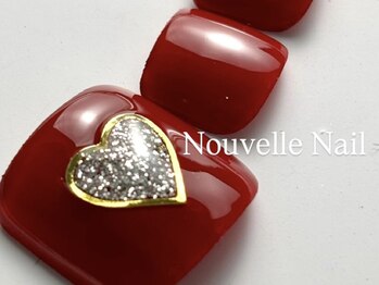 赤×ハート　フットネイル