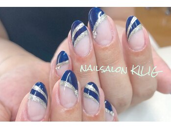 ネイルサロン キリグ(KILIG)/ネイビー斜めフレンチ