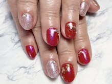 ヘアーアンドネイル ルシア(Hair&Nail Lucia)/赤×ピンクラメネイル！