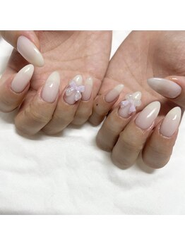 モルネイル(MORU nail)/シアーホワイト×リボンパーツ .