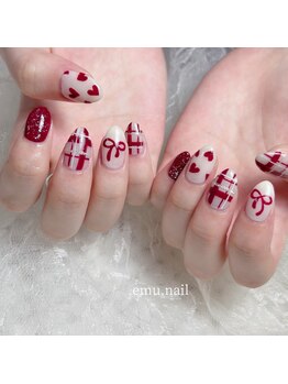 エムネイル(emu.nail)/リボンとチェックネイル