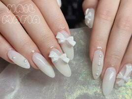 リボンネイル/乳白色/フィルイン